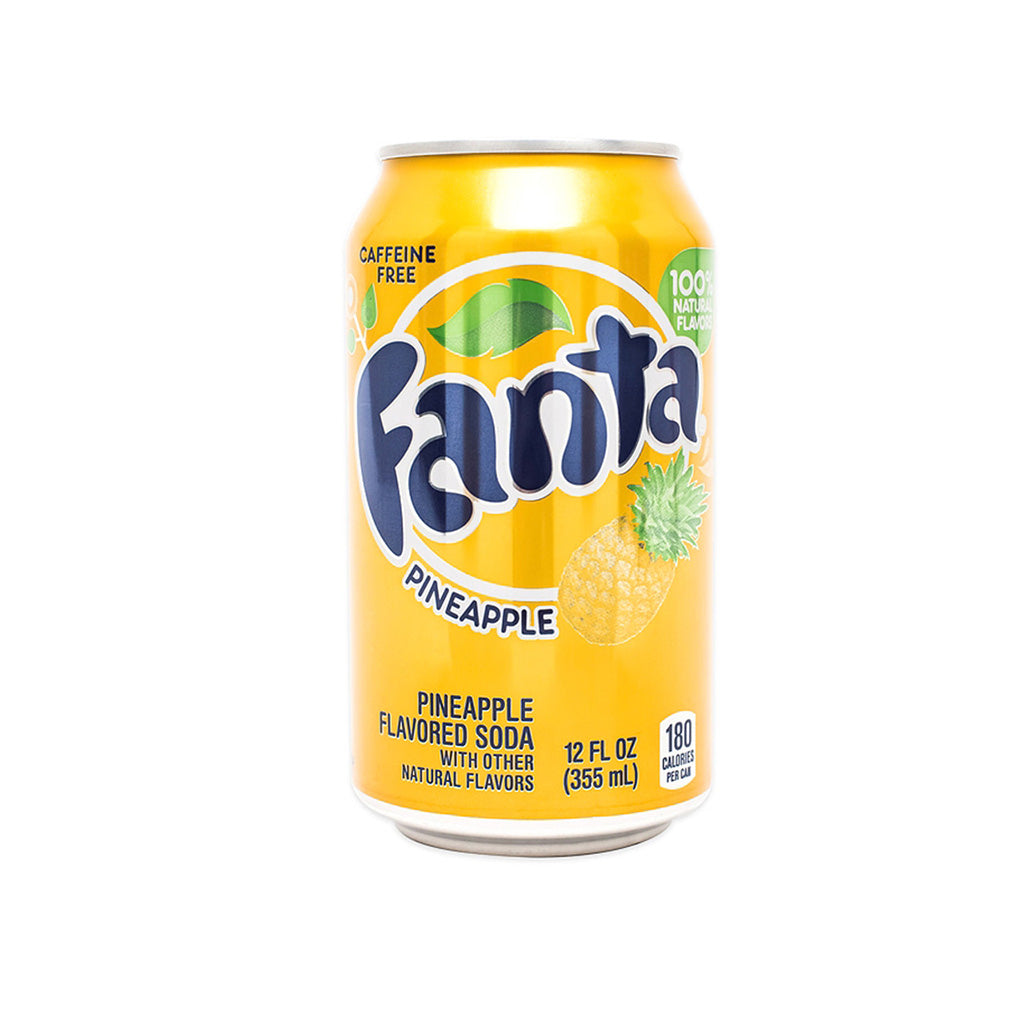 Fanta Pineapple Flavor 355ml can with logo and pineapple illustration on a white background.